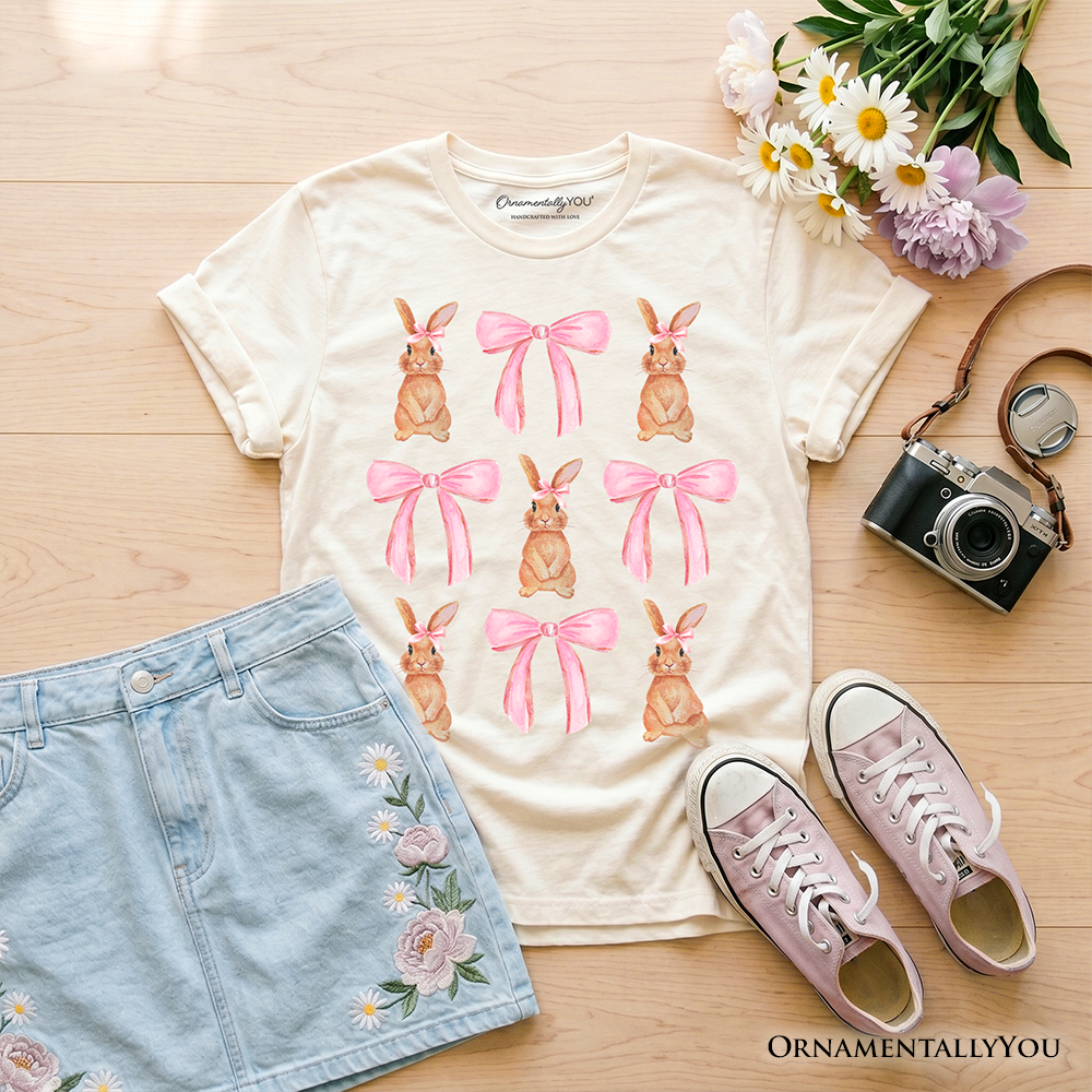 Kids Coquette Bunny Pink Bow Easter T-Shirt, Cute Girly Bunny Spring Tee for Youth - Grazingbelles
