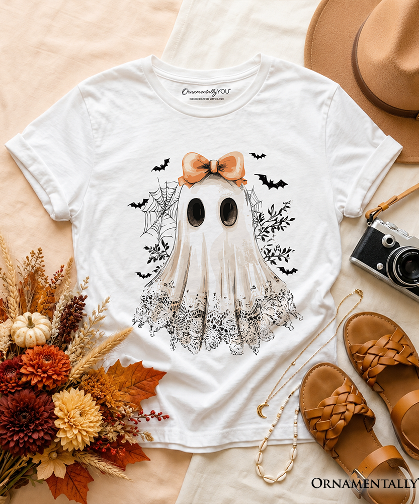 Kids Coquette Ghost T-Shirt, Cute Halloween Tee for Youth Girls