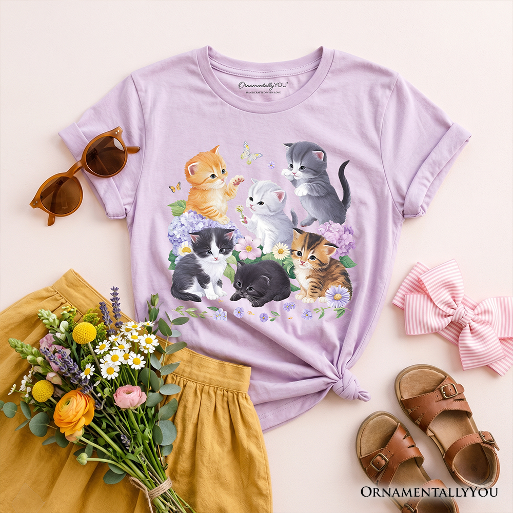 Kids Cute Baby Cats Wildflower T-Shirt, Cottagecore Botanical Cat Youth Tee - Grazingbelles