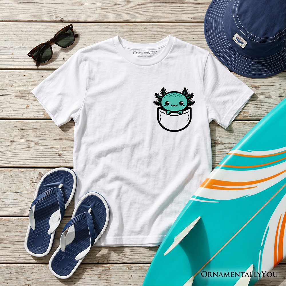 Kids Cute Pocket Blue Axolotl T-Shirt, Salamander Animal Tee for Youth - Grazingbelles