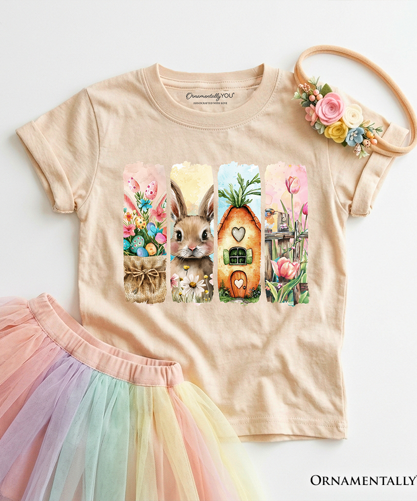 Kids Easter Bunny Floral Brushstroke T-Shirt, Spring Pastel Coquette Tee for Youth - Grazingbelles