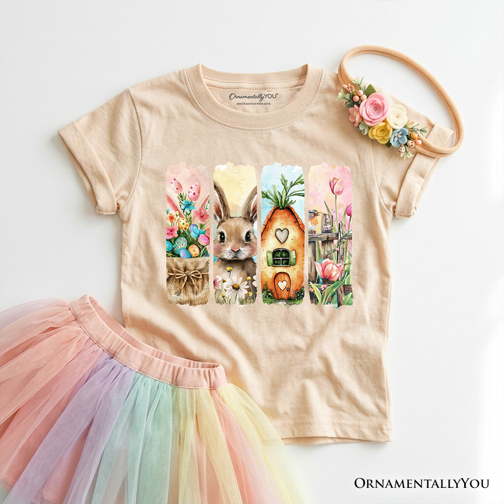 Kids Easter Bunny Floral Brushstroke T-Shirt, Spring Pastel Coquette Tee for Youth - Grazingbelles