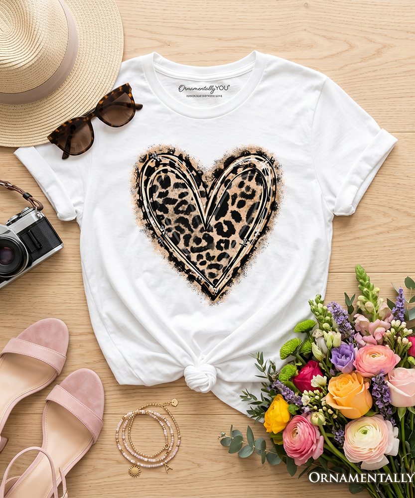Kids Leopard Heart Valentine T-Shirt, Watercolor Love Tee for Youth