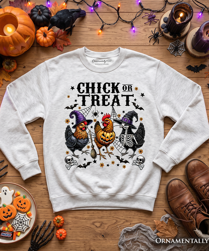 Chick or Treat Chicken Sweatshirt, Funny Farmhouse Halloween Sweate - Grazingbelles