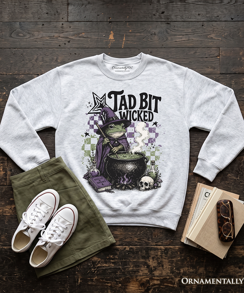 Tad Bit Wicked Frog Witch Sweatshirt, Spooky Halloween Cauldron Sweater - Grazingbelles
