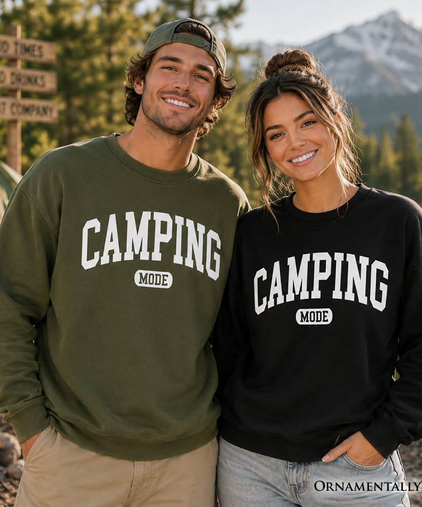 Camping Mode Varsity Sweatshirt, Minimalist Outdoors Sweater - Grazingbelles