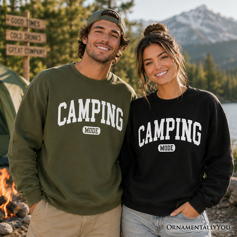 Camping Mode Varsity Sweatshirt, Minimalist Outdoors Sweater - Grazingbelles