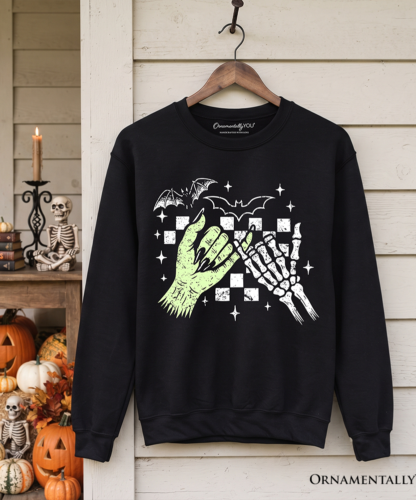 Monster Skeleton Pinky Promise Sweatshirt, Funny Spooky Halloween Sweater - Grazingbelles