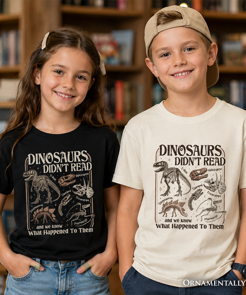 Kids Dinosaurs Didn't Read T-Shirt, Funny Youth Tee for Book Lovers - Grazingbelles