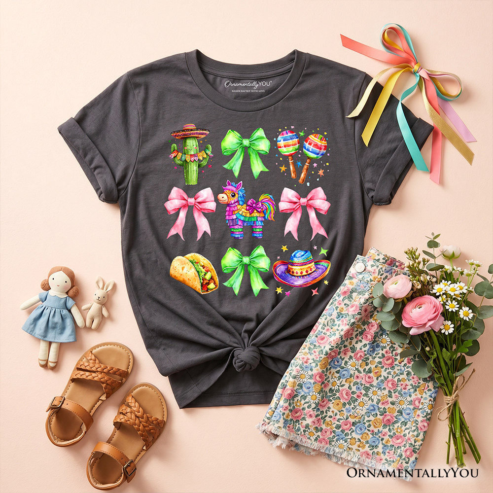 Kids Cinco De Mayo Coquette Bow T-Shirt, Mexican Fiesta Maracas Youth Tee - Grazingbelles
