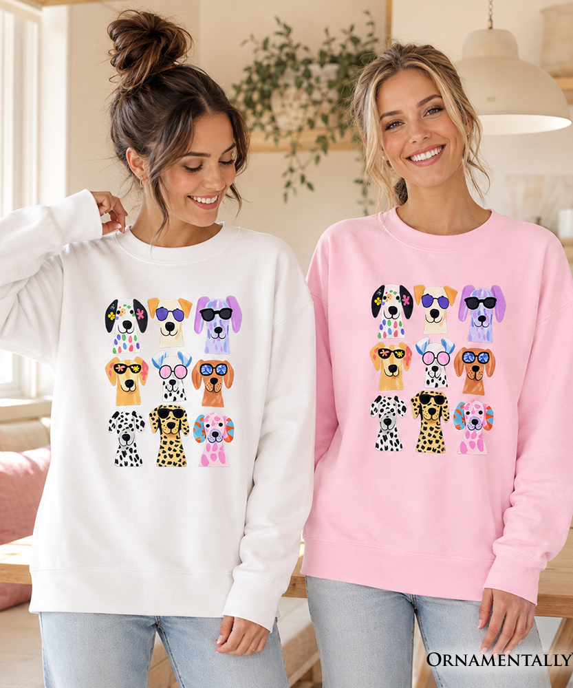 Colorful Dogs Sweatshirt, Animals Breeds Summer Sweater - Grazingbelles