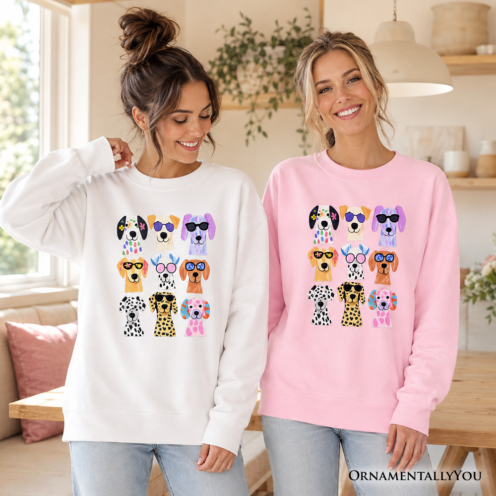 Colorful Dogs Sweatshirt, Animals Breeds Summer Sweater - Grazingbelles