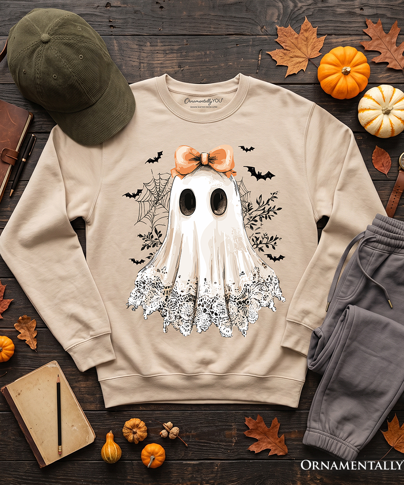 Coquette Ghost Sweatshirt, Cute Halloween Sweater for Girly Ghouls - Grazingbelles