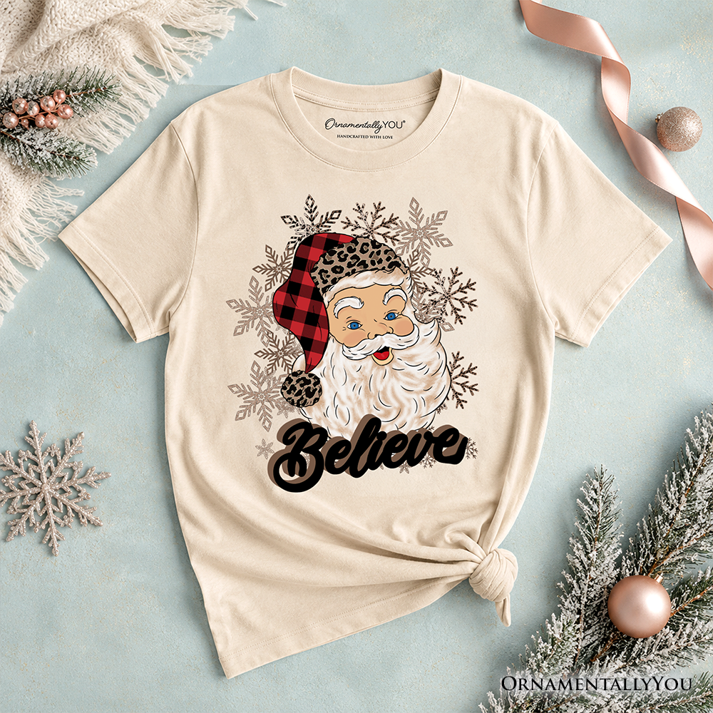 Kids Believe Santa Buffalo Plaid T-Shirt, Retro Christmas Youth Tee - Grazingbelles