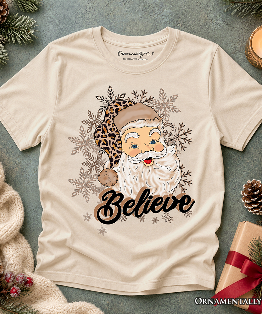 Kids Believe Santa Cheetah Leopard T-Shirt, Retro Christmas Youth Tee - Grazingbelles