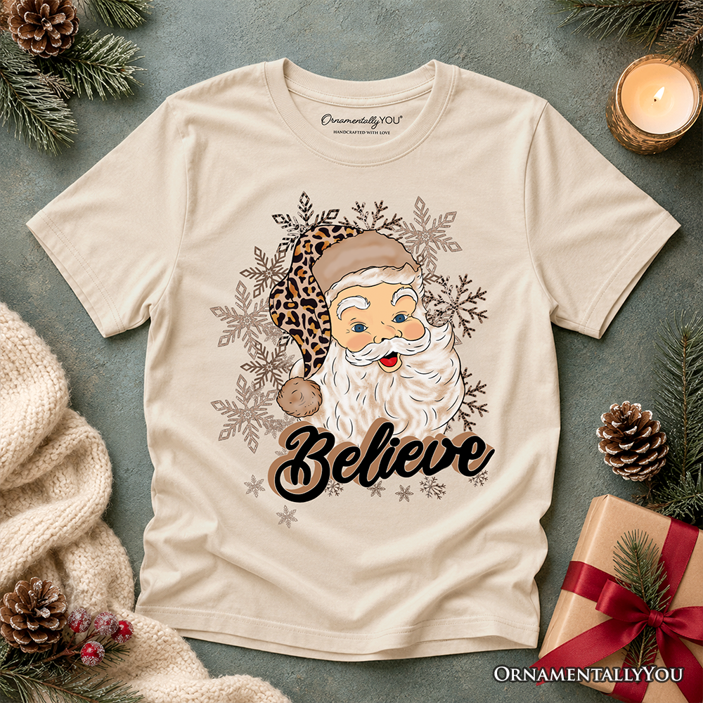 Kids Believe Santa Cheetah Leopard T-Shirt, Retro Christmas Youth Tee - Grazingbelles