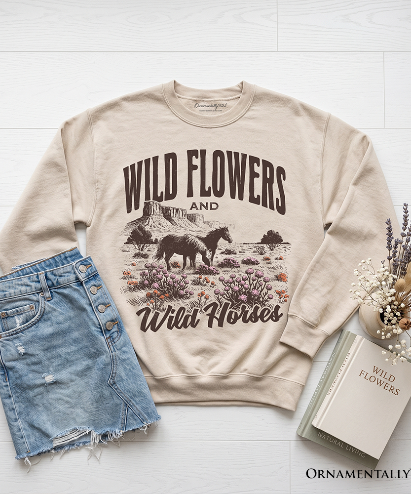 Wild Flowers and Wild Horses Sweatshirt, Retro Western Sweater for Free-Spirited Women
