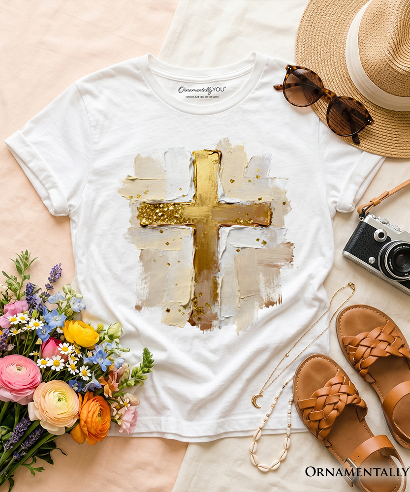 Kids Oil Brushstroke Cross T-Shirt, Christian Faith Jesus Easter Tee for Youth
