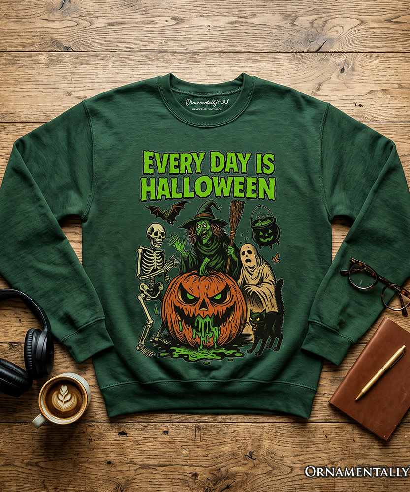Every Day Is Halloween Sweatshirt, Vintage Pumpkin Witch Spooky Sweater for Eternal Spook Enthusiasts - Grazingbelles