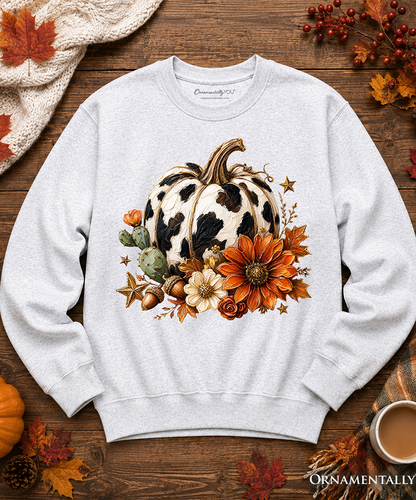 Cow Pumpkin Floral Sweatshirt, Western Autumn Harvest Sweater - Grazingbelles