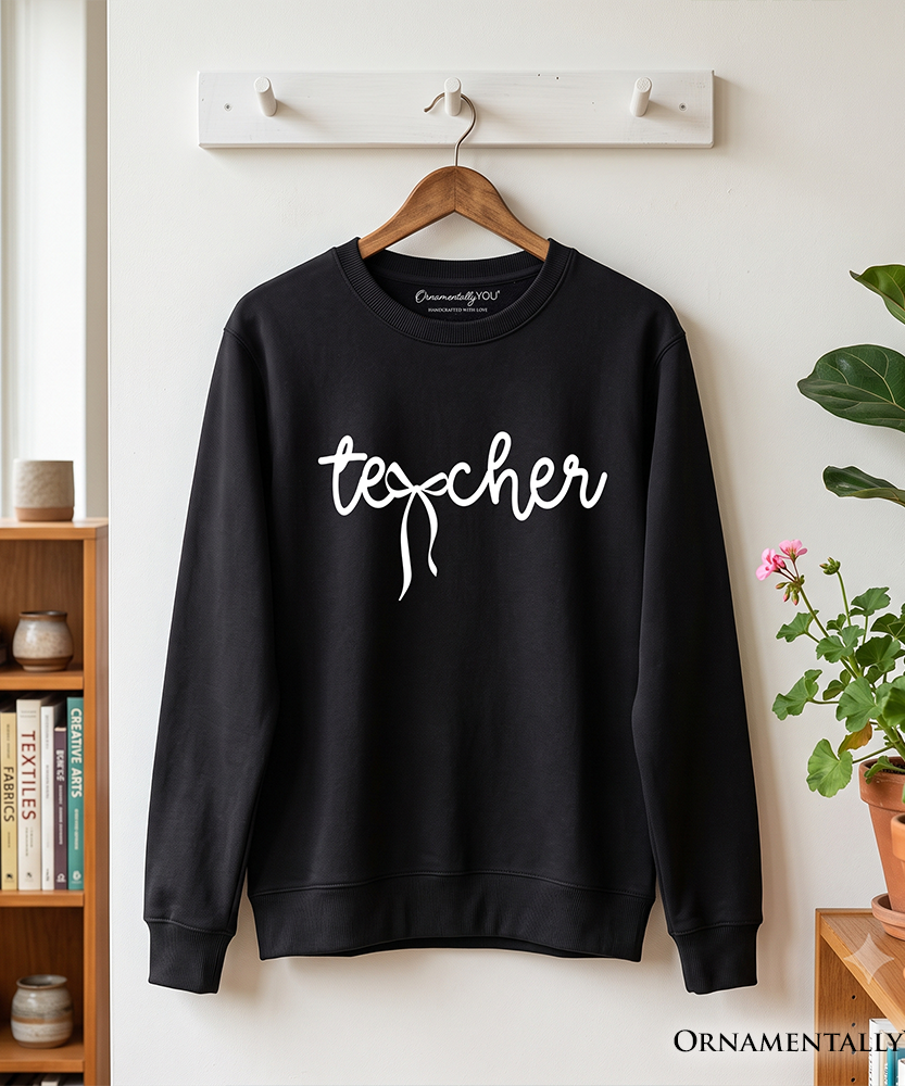 Teacher Coquette Bow Sweatshirt, Minimalist Back to School Sweater