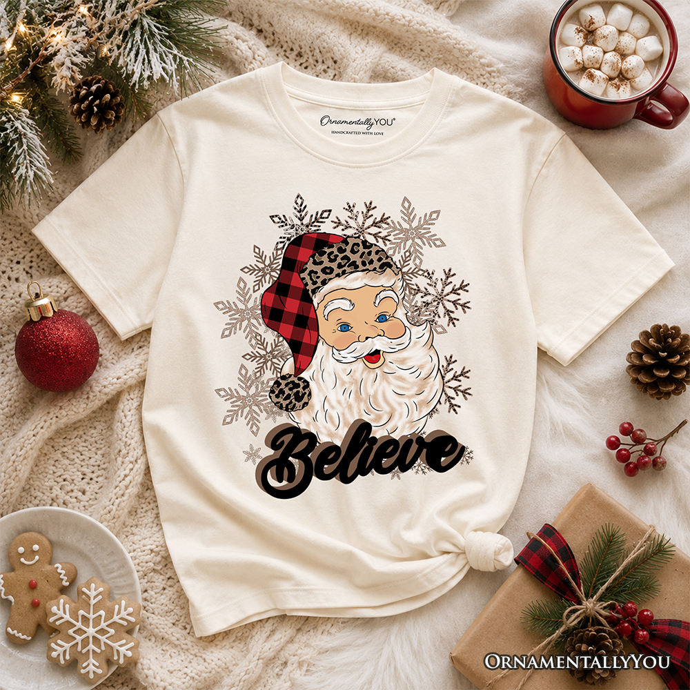 Kids Believe Santa Buffalo Plaid T-Shirt, Retro Christmas Youth Tee - Grazingbelles