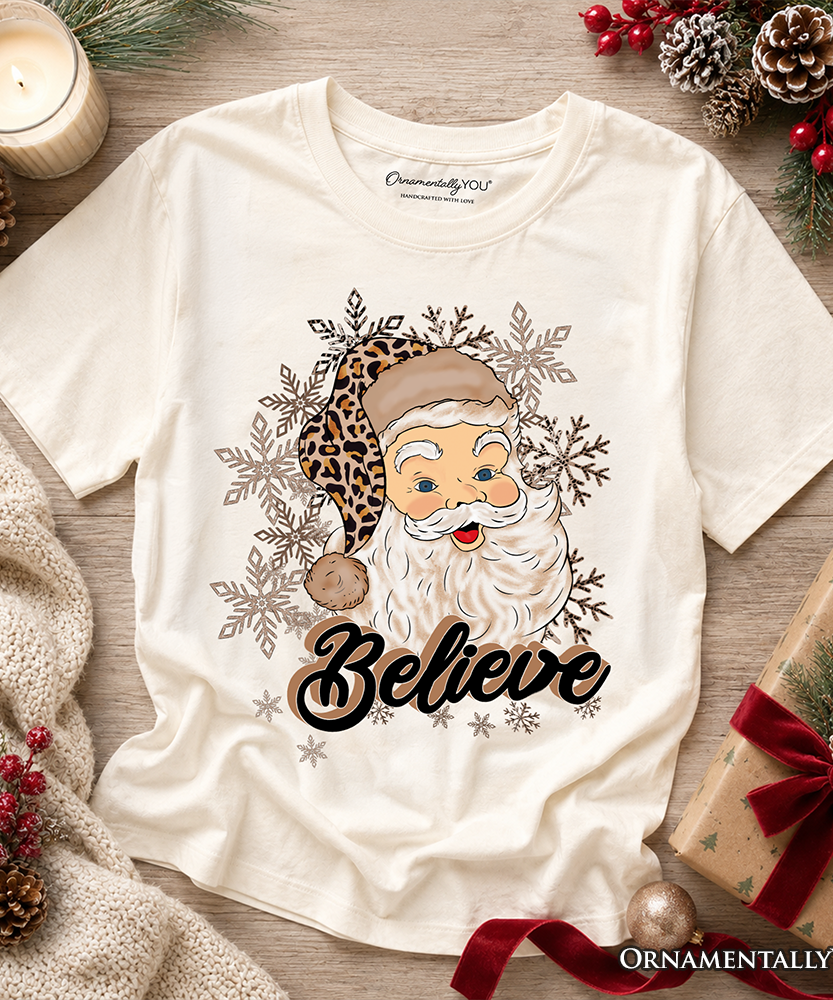 Kids Believe Santa Cheetah Leopard T-Shirt, Retro Christmas Youth Tee - Grazingbelles