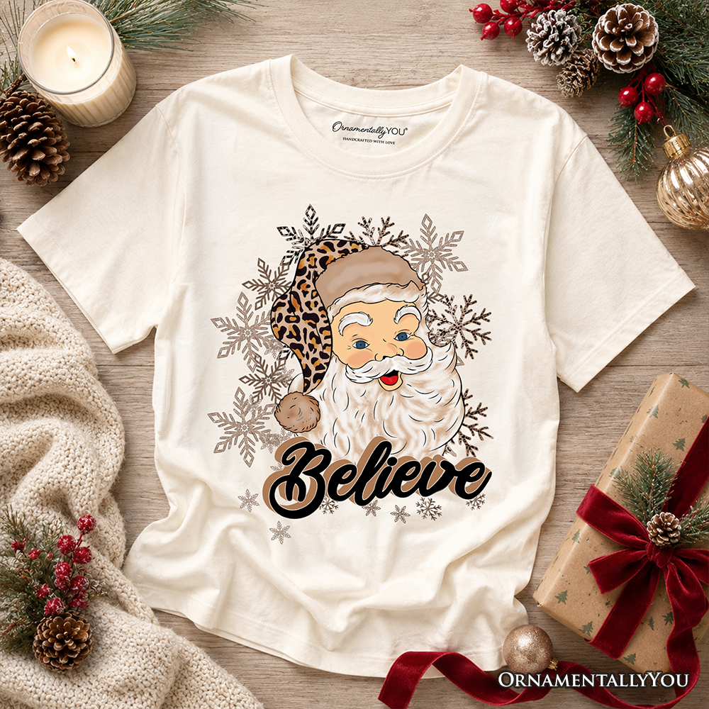 Kids Believe Santa Cheetah Leopard T-Shirt, Retro Christmas Youth Tee - Grazingbelles