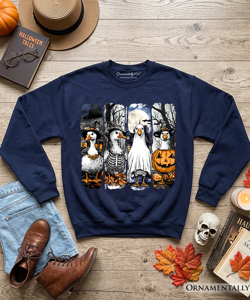 Halloween Goose in Costume Sweatshirt, Spooky Fall Geese Sweater for Bird Enjoyers