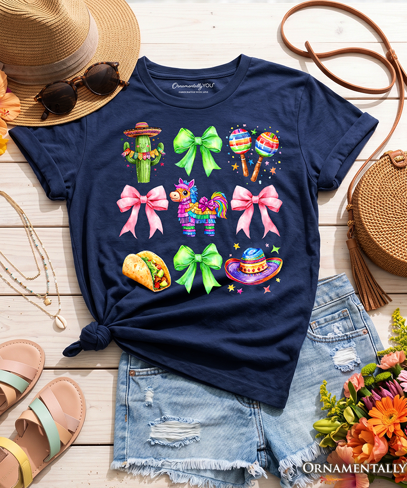 Kids Cinco De Mayo Coquette Bow T-Shirt, Mexican Fiesta Maracas Youth Tee - Grazingbelles