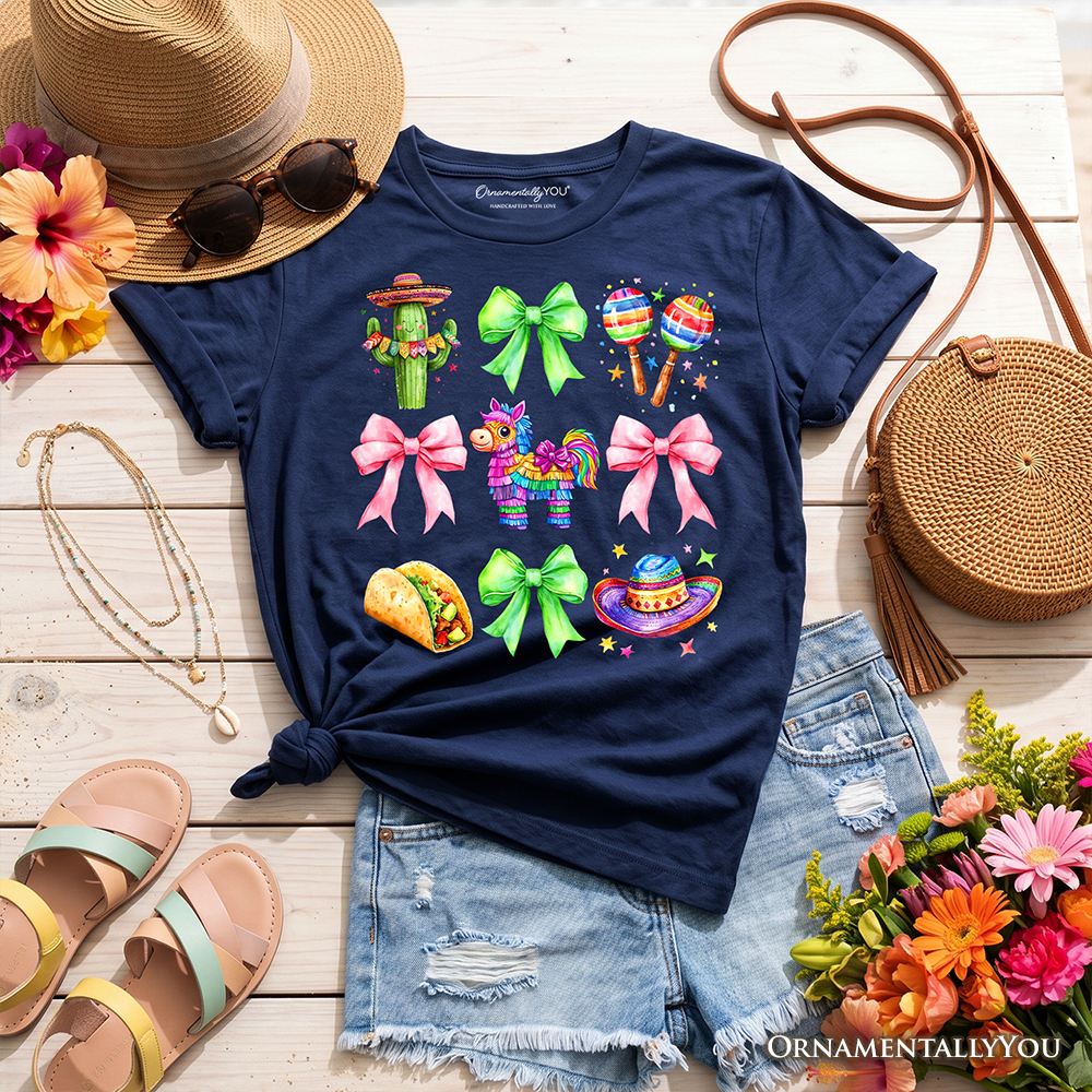Kids Cinco De Mayo Coquette Bow T-Shirt, Mexican Fiesta Maracas Youth Tee - Grazingbelles