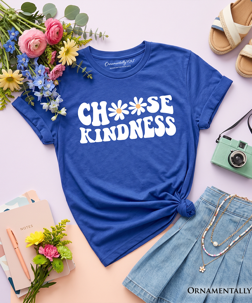 Choose Kindness Daisies Kids T-Shirt, Retro Groovy Positive Quote Tee for Youth - Grazingbelles