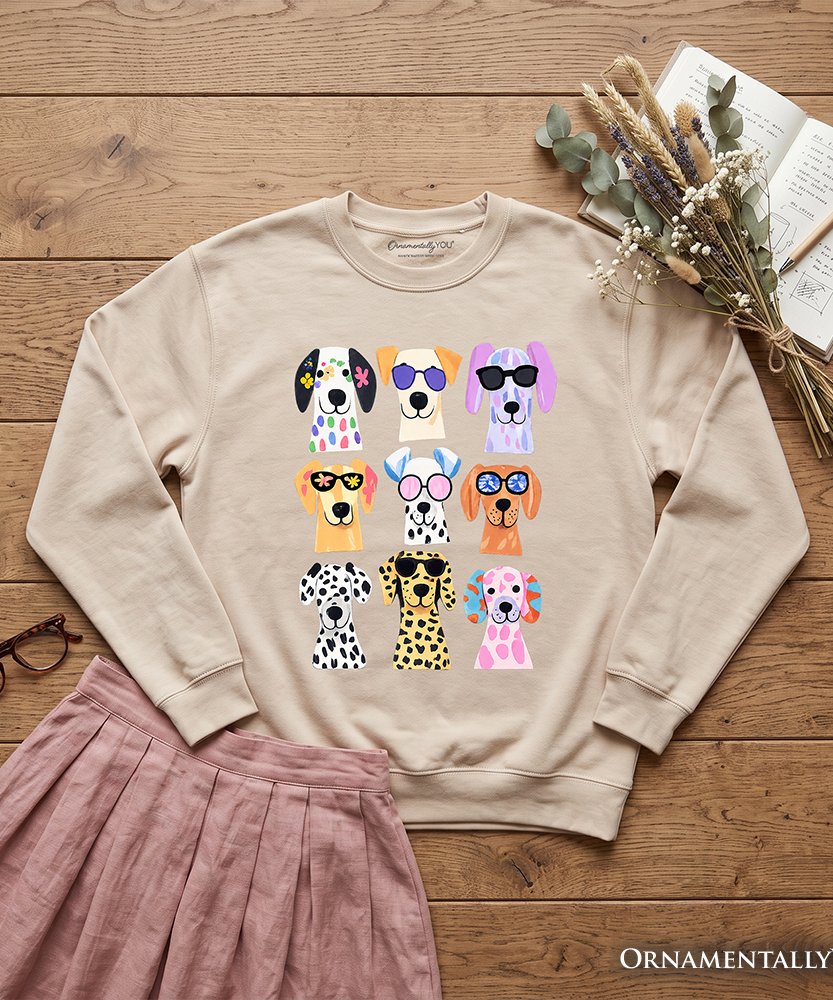 Colorful Dogs Sweatshirt, Animals Breeds Summer Sweater - Grazingbelles