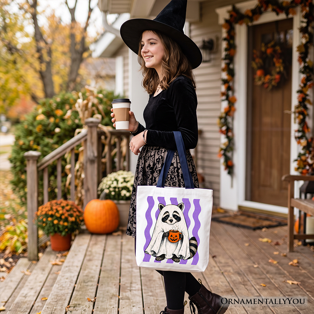 Ghost Costume Raccoon Tote Bag, Halloween Pumpkin Coffee Mug Gift Shopper - Grazingbelles