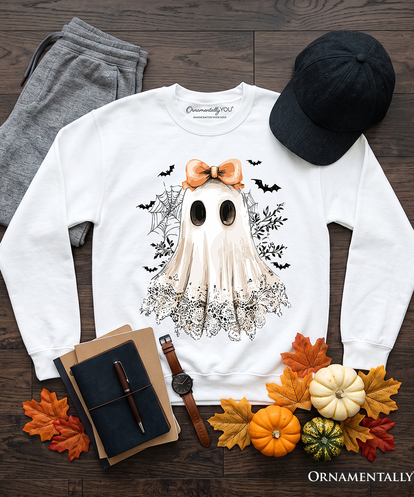 Coquette Ghost Sweatshirt, Cute Halloween Sweater for Girly Ghouls - Grazingbelles