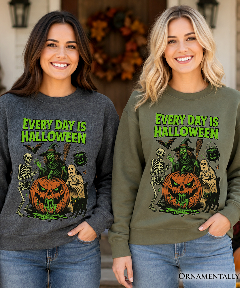 Every Day Is Halloween Sweatshirt, Vintage Pumpkin Witch Spooky Sweater for Eternal Spook Enthusiasts - Grazingbelles