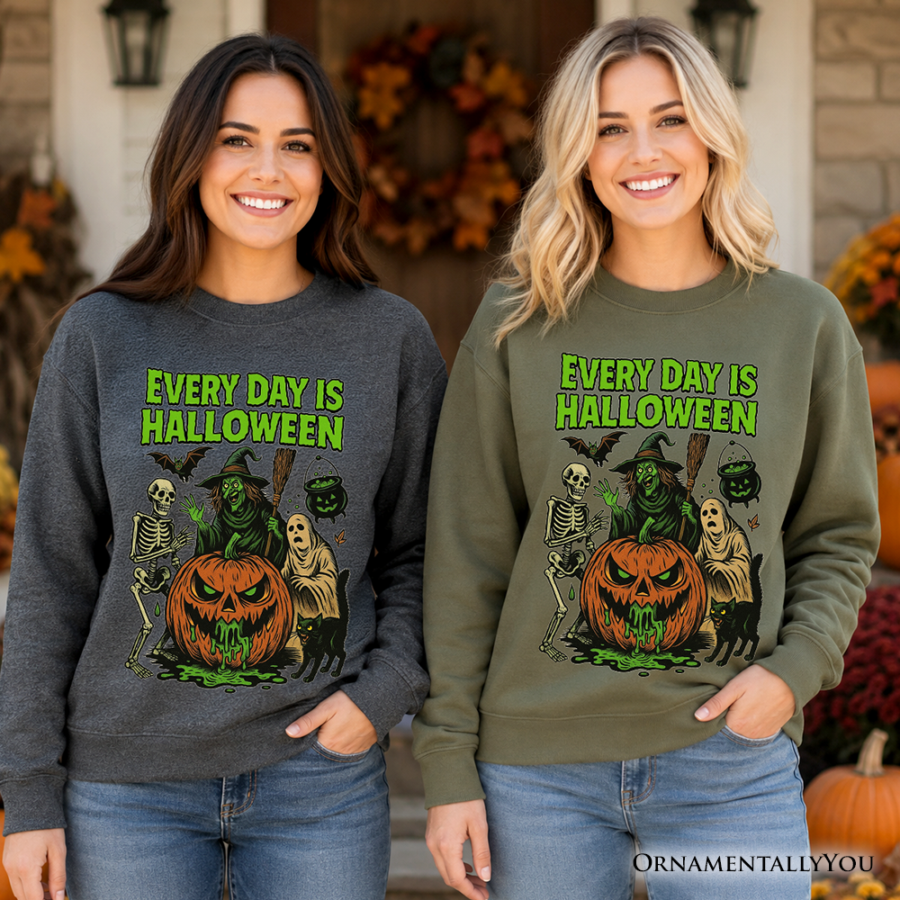 Every Day Is Halloween Sweatshirt, Vintage Pumpkin Witch Spooky Sweater for Eternal Spook Enthusiasts - Grazingbelles