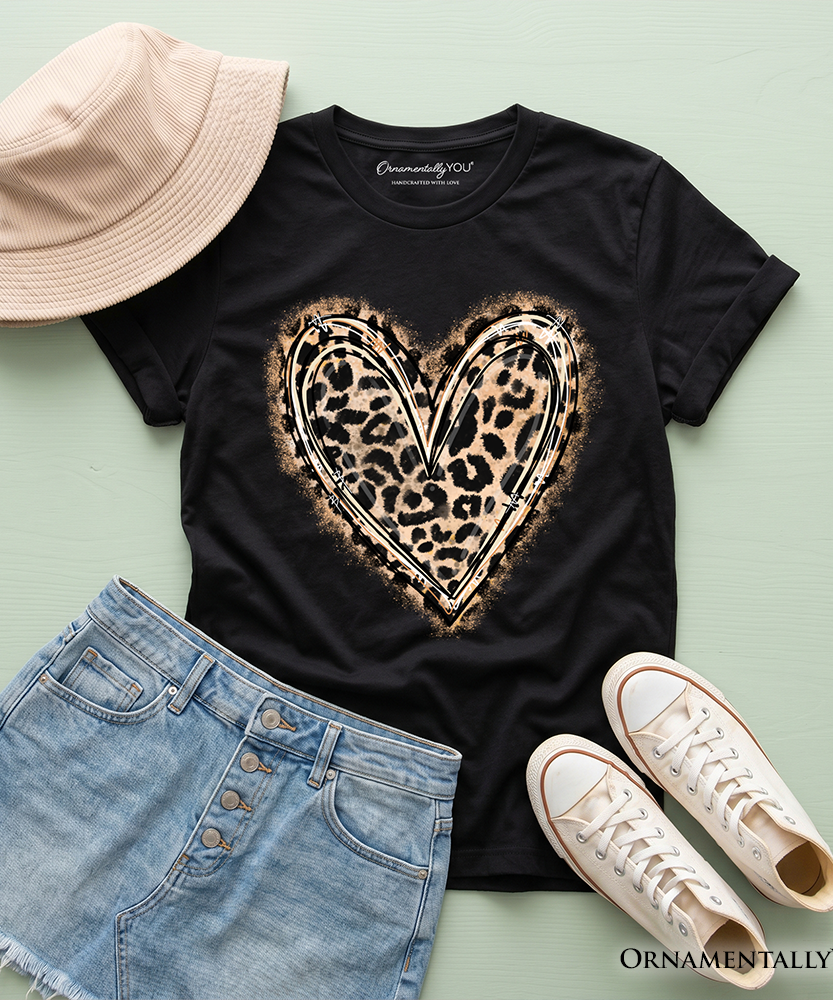 Kids Leopard Heart Valentine T-Shirt, Watercolor Love Tee for Youth
