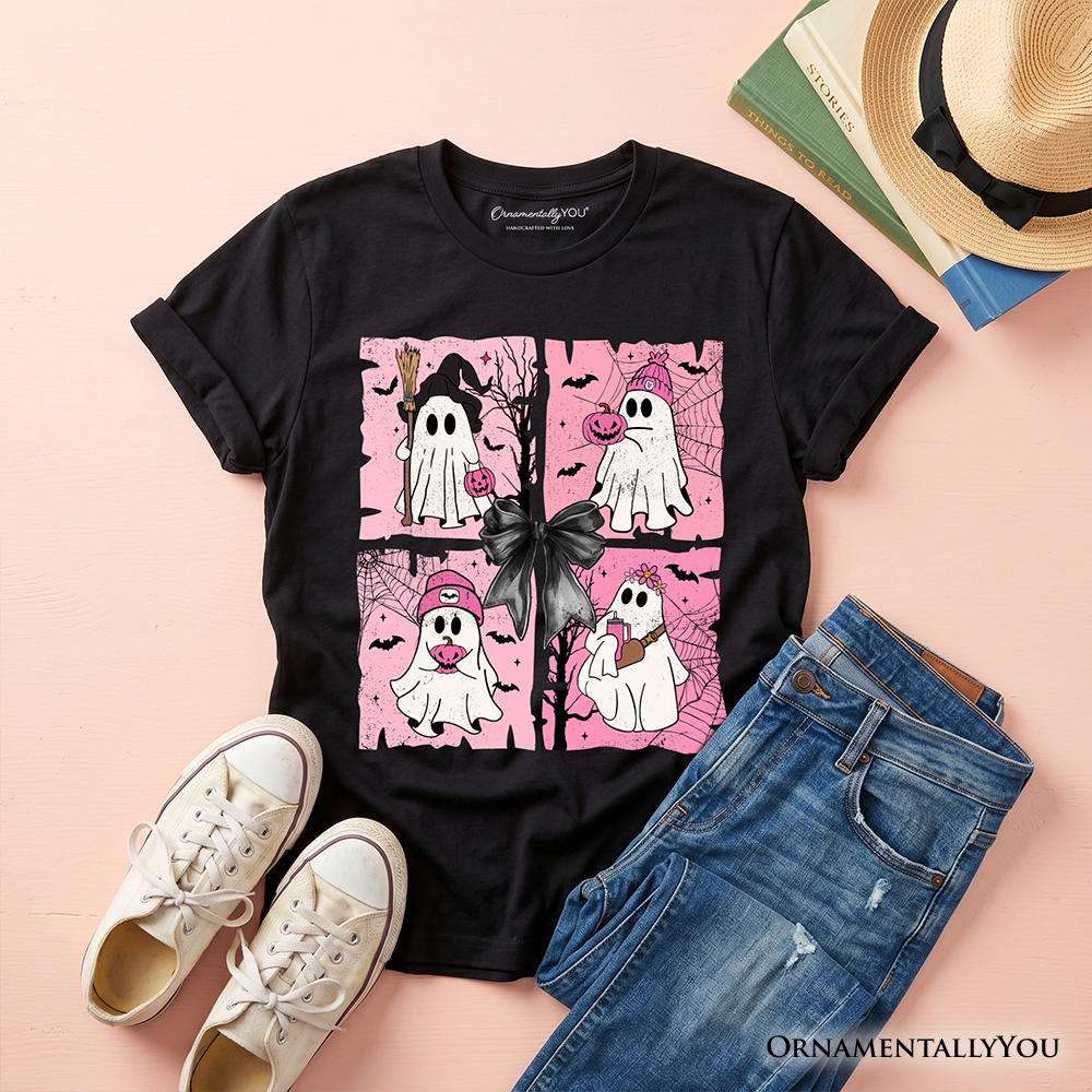 Kids Pink Halloween Ghost T-Shirt, Coquette Spooky Season Tee for Youth - Grazingbelles