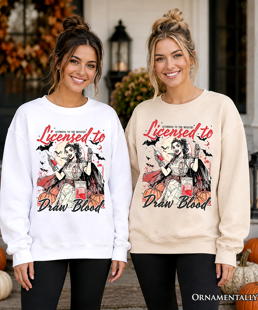Licensed to Draw Blood Halloween Nurse Sweatshirt, Groovy Sweater for Spooky Season - Grazingbelles