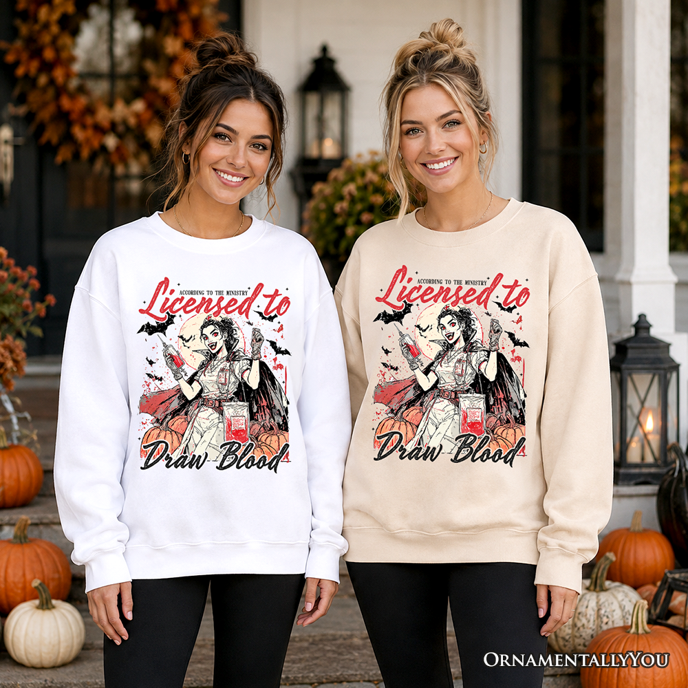 Licensed to Draw Blood Halloween Nurse Sweatshirt, Groovy Sweater for Spooky Season - Grazingbelles