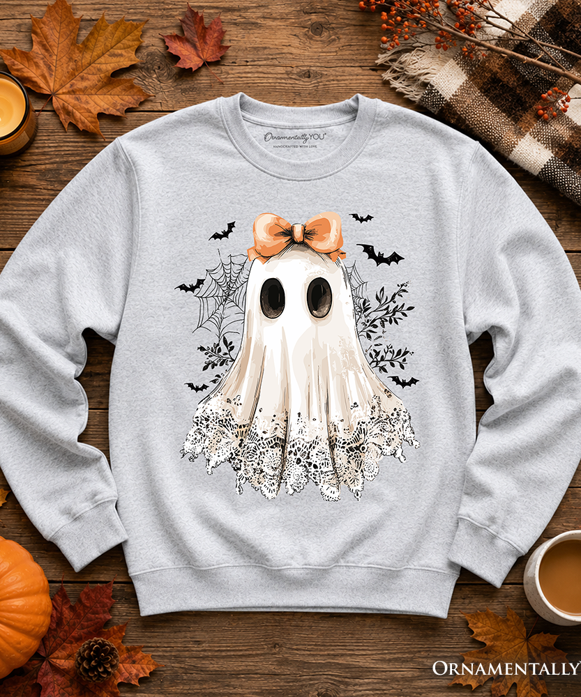 Coquette Ghost Sweatshirt, Cute Halloween Sweater for Girly Ghouls - Grazingbelles