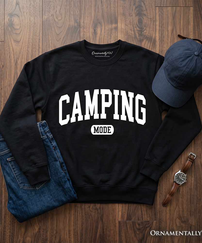 Camping Mode Varsity Sweatshirt, Minimalist Outdoors Sweater - Grazingbelles