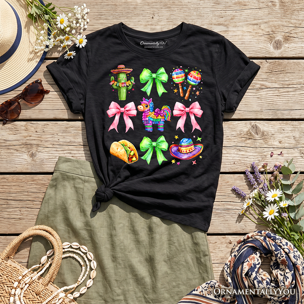 Kids Cinco De Mayo Coquette Bow T-Shirt, Mexican Fiesta Maracas Youth Tee - Grazingbelles