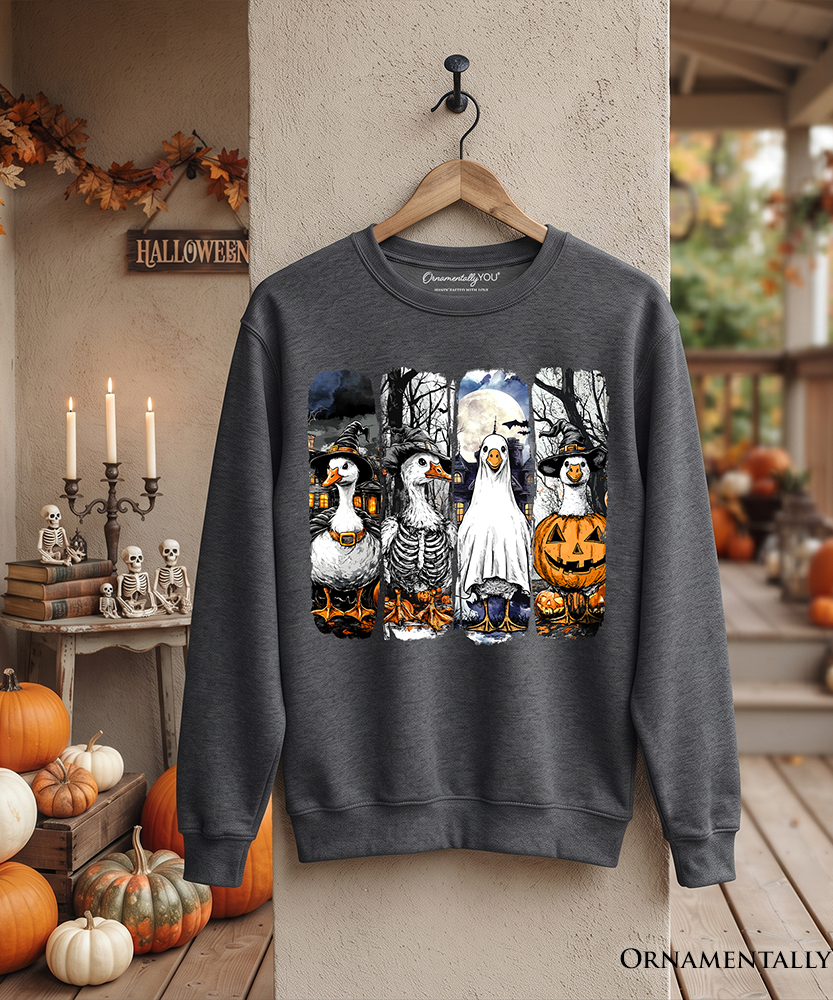 Halloween Goose in Costume Sweatshirt, Spooky Fall Geese Sweater for Bird Enjoyers