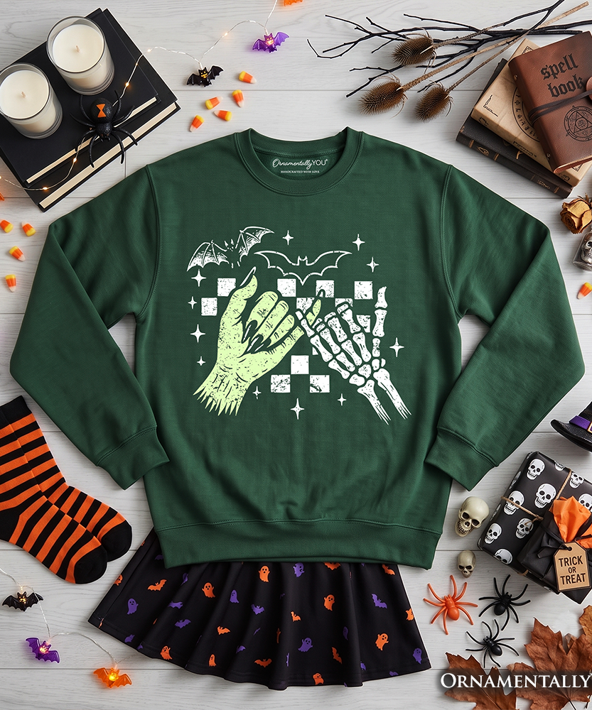 Monster Skeleton Pinky Promise Sweatshirt, Funny Spooky Halloween Sweater - Grazingbelles