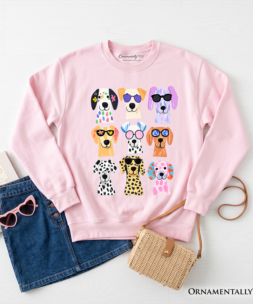 Colorful Dogs Sweatshirt, Animals Breeds Summer Sweater - Grazingbelles