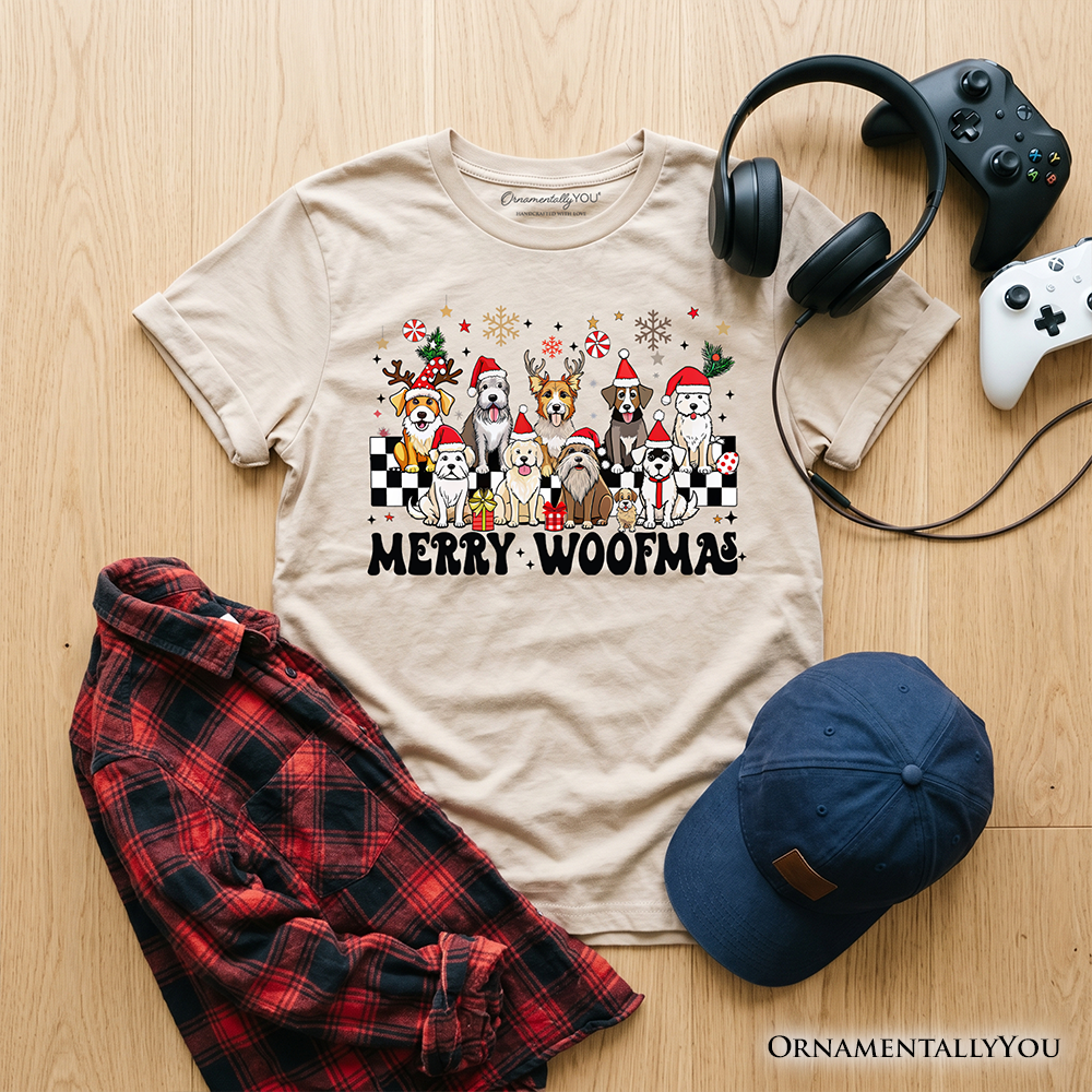 Kids Merry Woofmas Dog T-Shirt, Dogs With Santa Hats Christmas Youth Tee - Grazingbelles