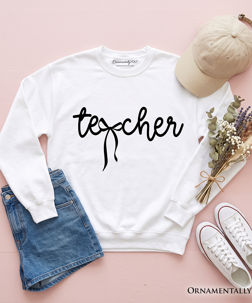 Teacher Coquette Bow Sweatshirt, Minimalist Back to School Sweater