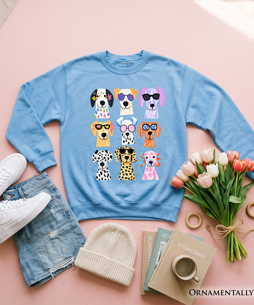 Colorful Dogs Sweatshirt, Animals Breeds Summer Sweater - Grazingbelles